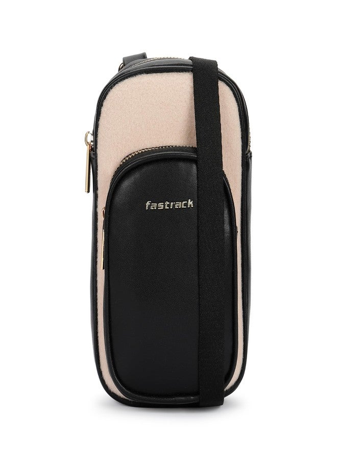 Fastrack Sherpa-Accent Colorblock Sling Bag for Women | Faux Leather Crossbody with Zipper Closure, Adjustable Strap and Gold Hardware | Compact Everyday Bag for Casual, Campus and Travel Looks - Image 1